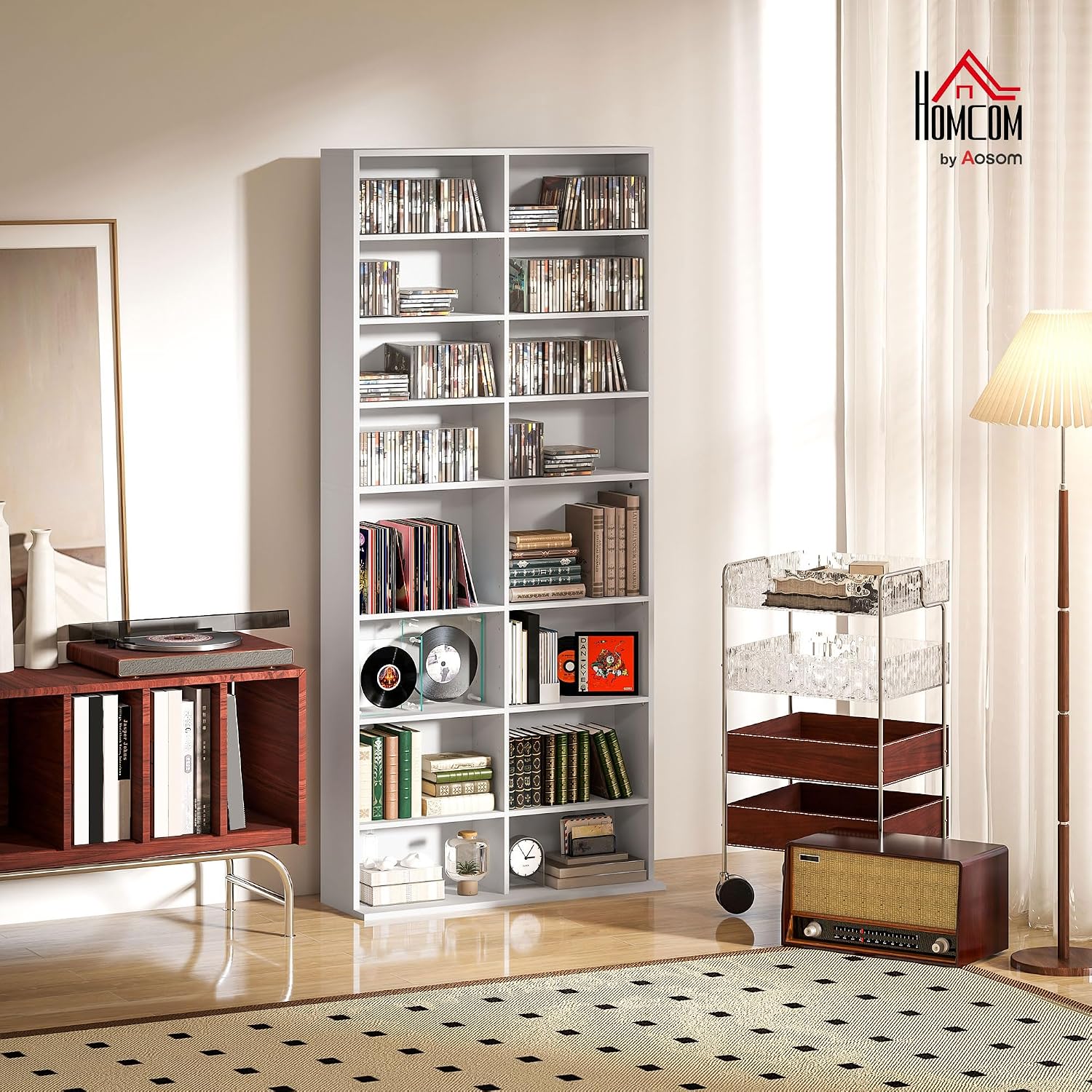 Detalle de HOMCOM 836-599V00WT Media Storage Unit, 640 CDs/360 DVDs, 14 Adjustable Shelves