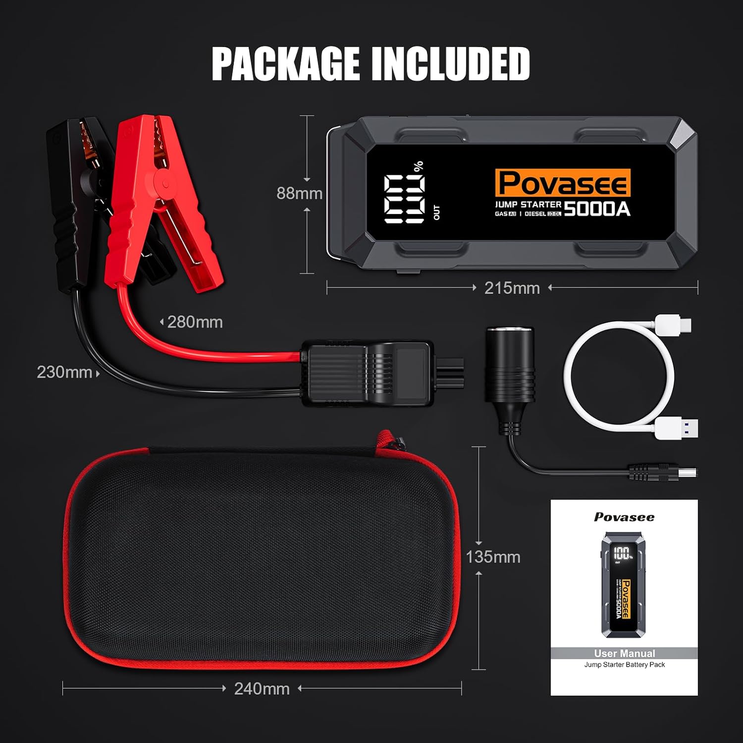 Thumbnail 6 de Povasee 5000A Starthilfe Powerbank für 12V Fahrzeuge