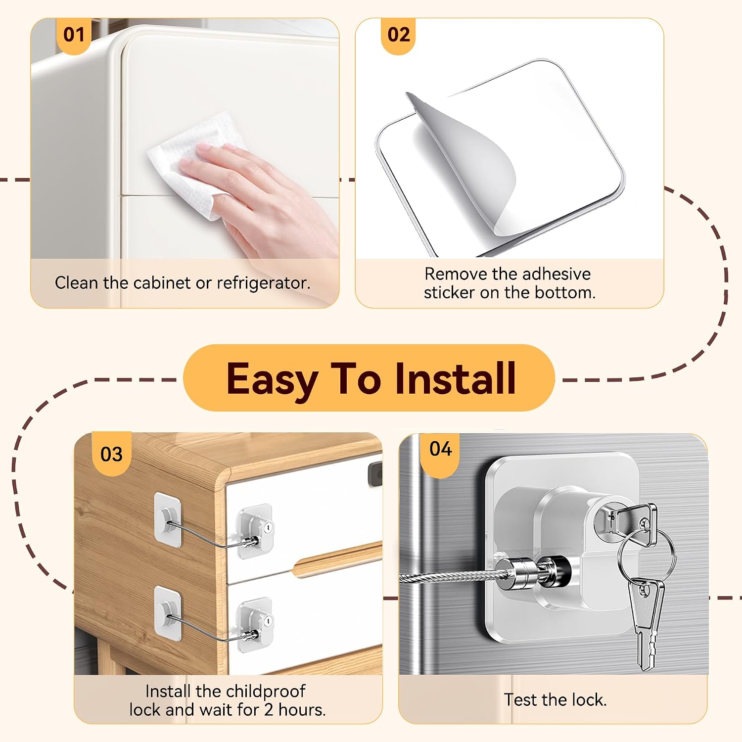 Thumbnail 4 de 2 Pack Fridge Locks with Keys for Child Safety – Self-Adhesive, No Tools