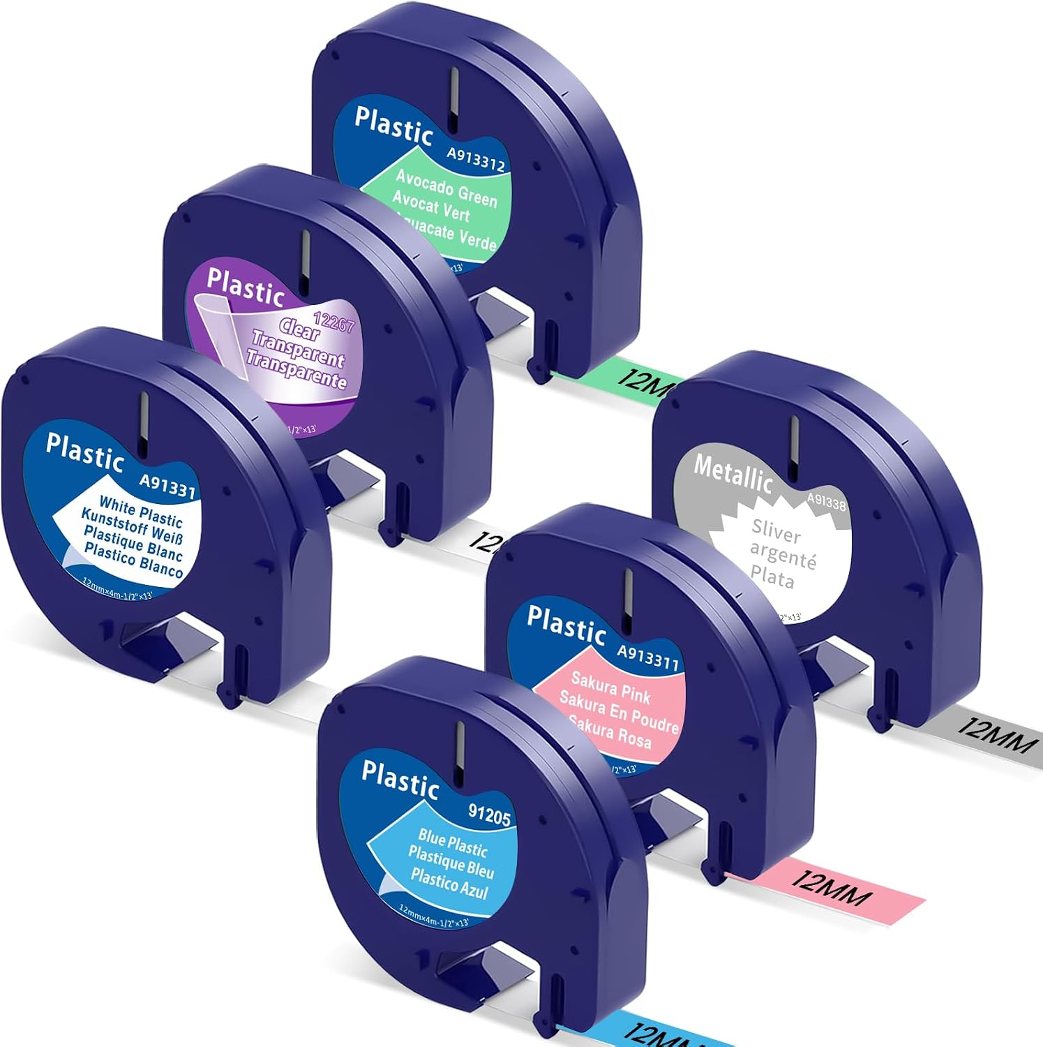 Detalle de Markurlife Etikettenband kompatibel mit DYMO LetraTag (12 mm x 4 m) – farbiges Plastikband im 6er-Set