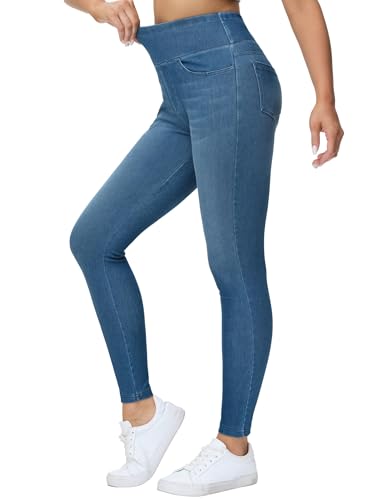 Detalle de THE GYM PEOPLE Jeans Jegging Skinny Femme Taille Haute Élastique – Bleu Denim (L)
