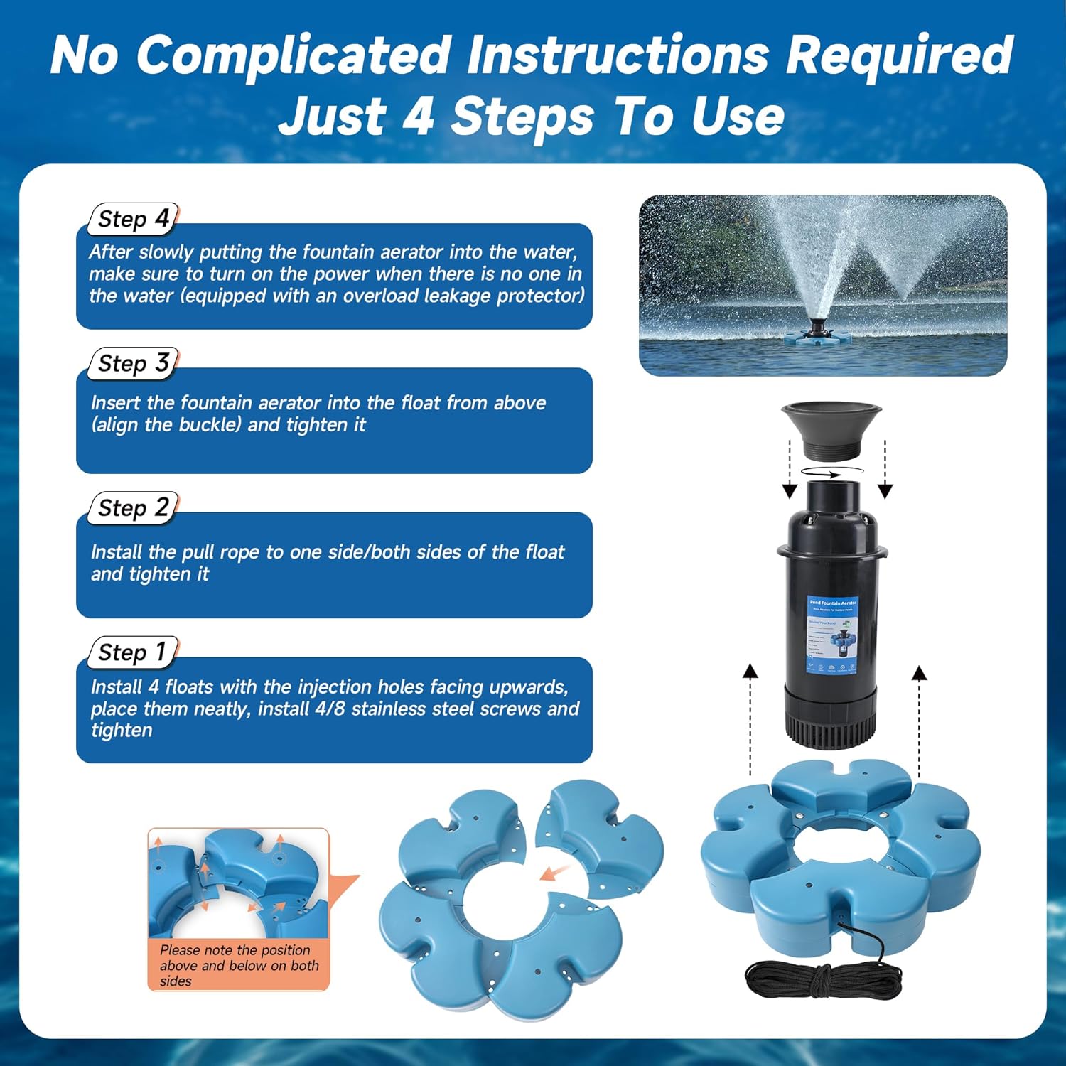 Detalle de RELIY Pond Fountain Aerator, 1HP 110V, 15000 GPH: Large Pond/Lake Floating Fountain