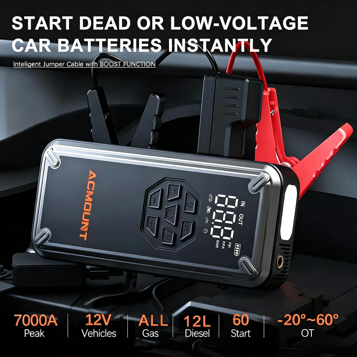 Detalle 2 de Acmount 7000A 12V Jump Starter with 150PSI Compressor