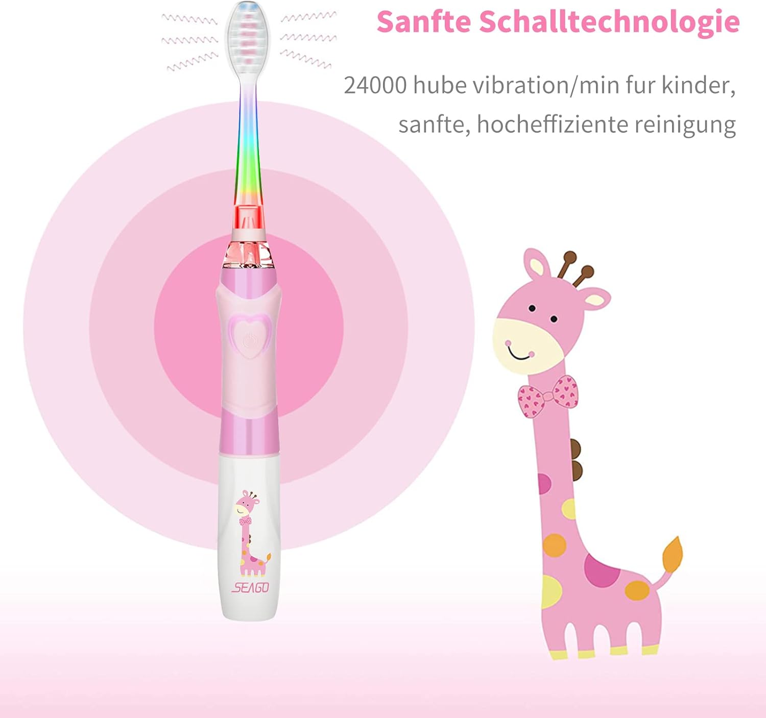 Thumbnail 4 de Seago SG977 Elektrische Kinderzahnbürste (Rosa) – 3–12 Jahre, LED-Farblicht, 2-Minuten-Timer, IPX7