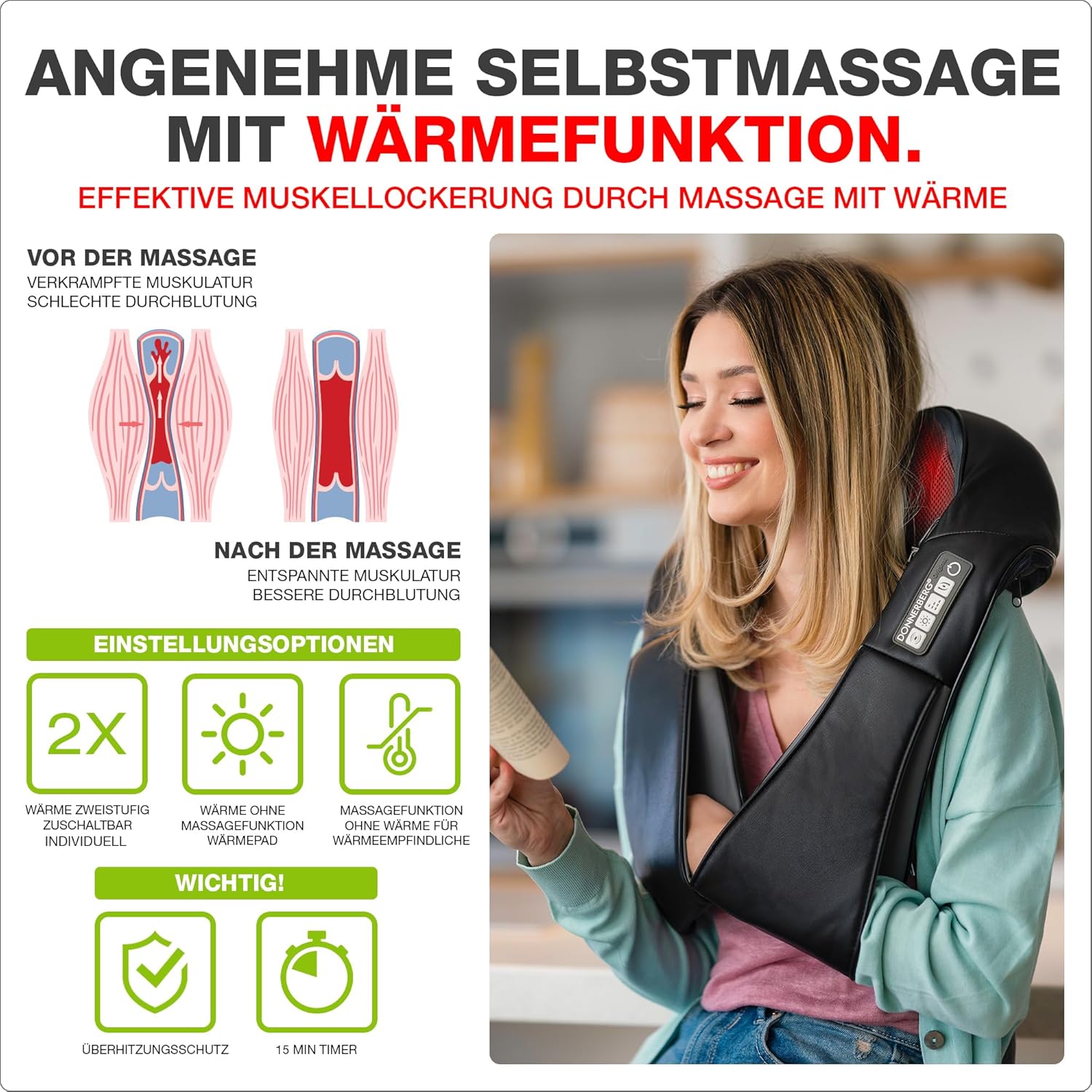 Thumbnail 3 de DONNERBERG Das Original Nackenmassagegerät mit Wärme – Shiatsu, 3 Intensitäten und 7 Jahre Garantie