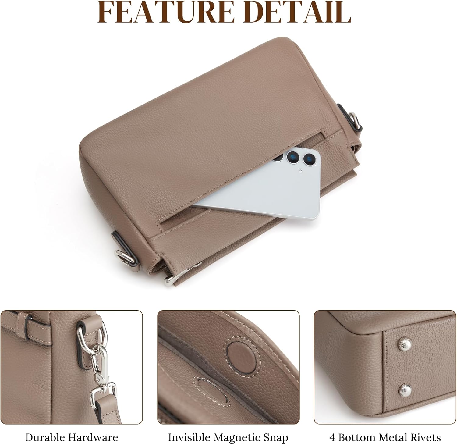 Thumbnail 4 de S-ZONE Femme Sac Bandoulière Moyen en Cuir Grainé avec Bandoulière Réglable