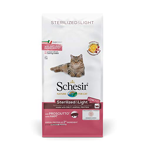 Detalle de Schesir Linea Light – Cibo Secco per Gatti Adulti Sterilizzati, con Prosciutto, Sacco da 10 Kg