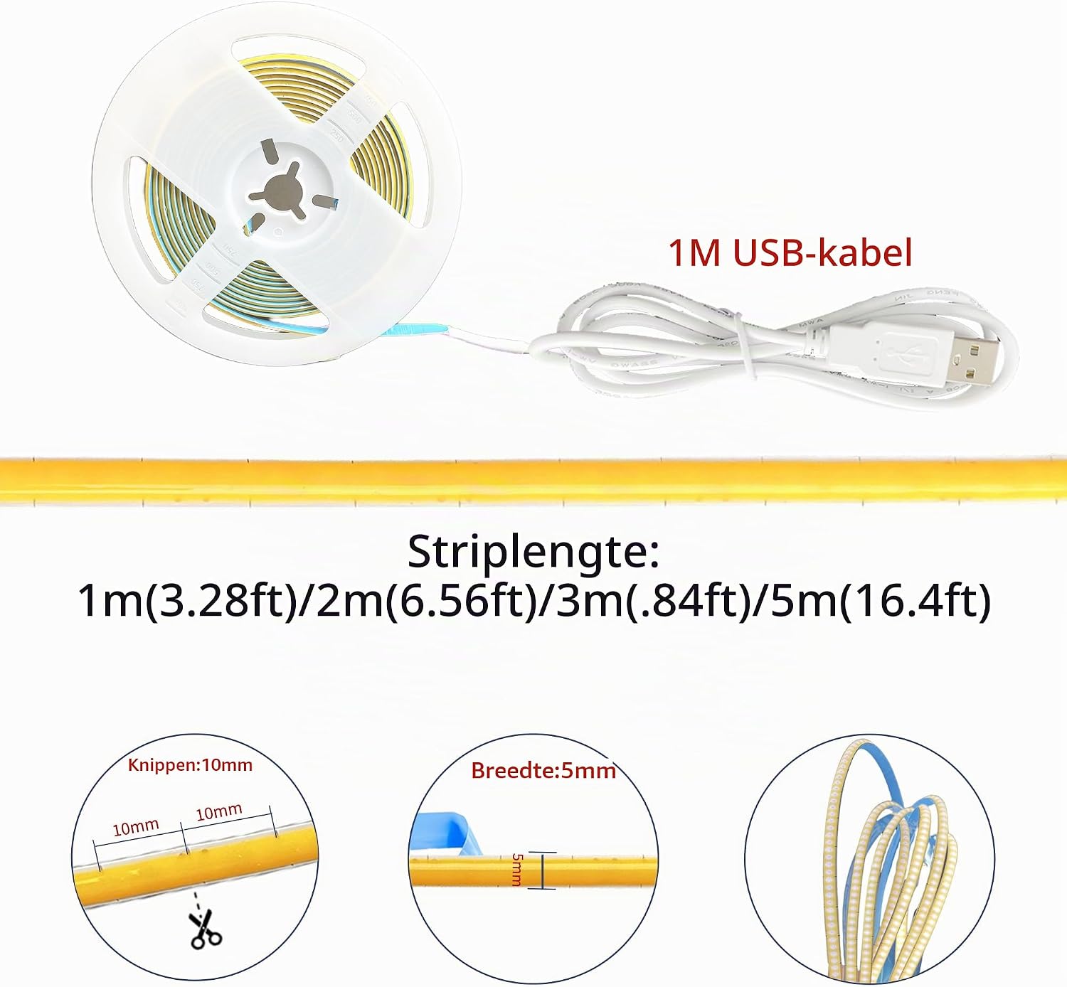 Thumbnail 3 de Clearhill 5VCOB5MM-USB-5-4000K COB-ledstrip, 5 m, 4000 K, 5 mm, USB