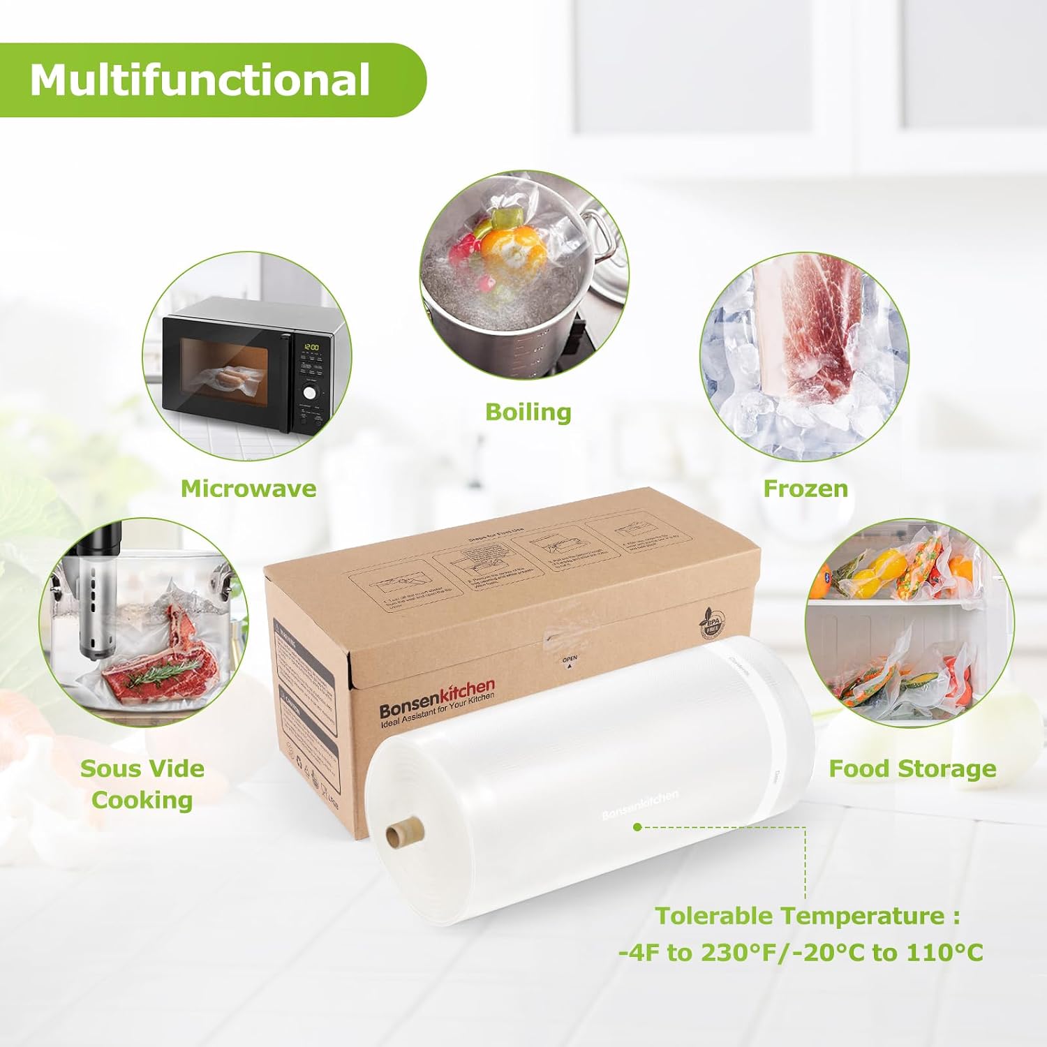 Thumbnail 5 de Bonsenkitchen Vacuum Sealer Bags, 11-Inch Roll