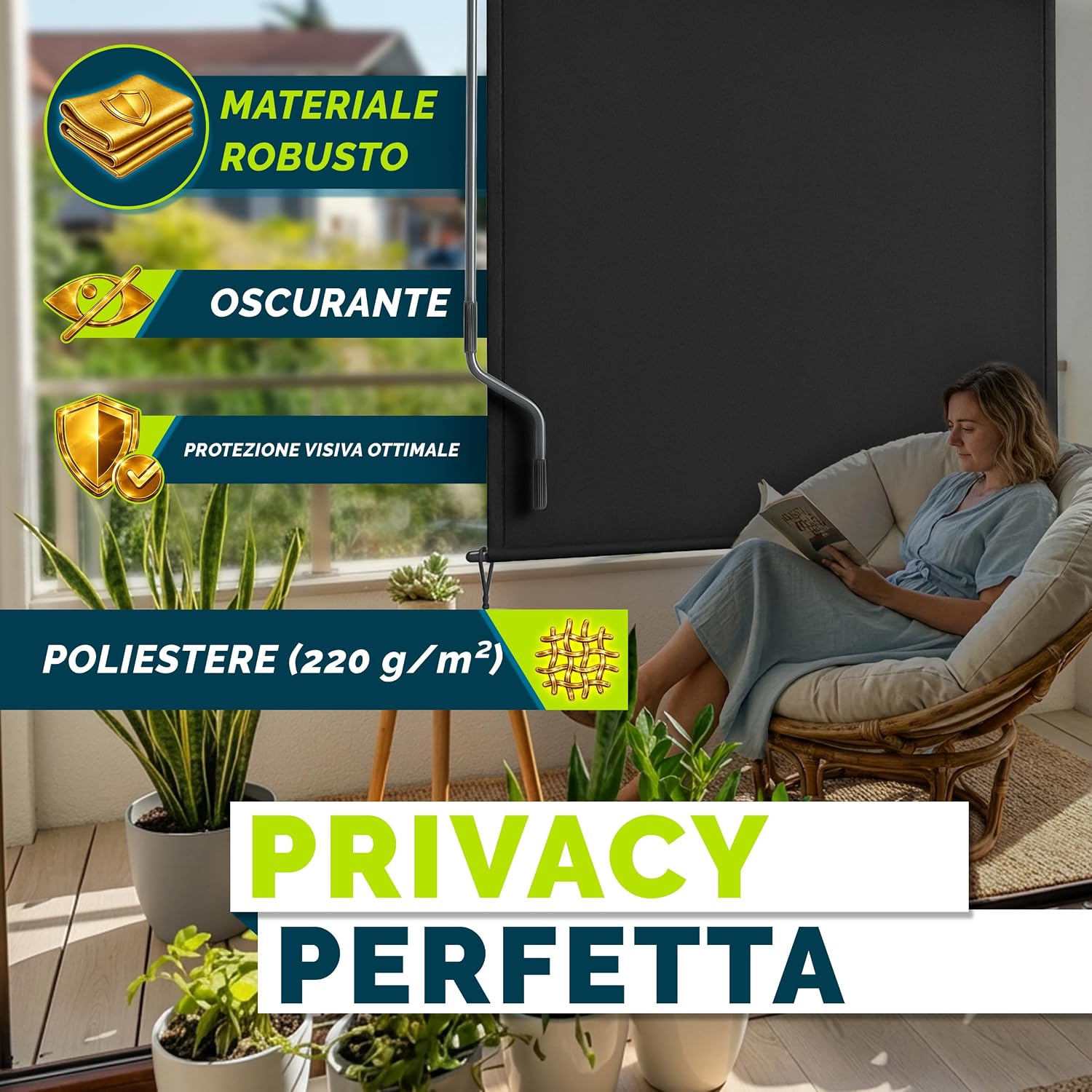 Thumbnail 6 de tillvex Tenda da sole verticale 140 x 250 cm Nero – impermeabile, con manovella, per balcone e giardino
