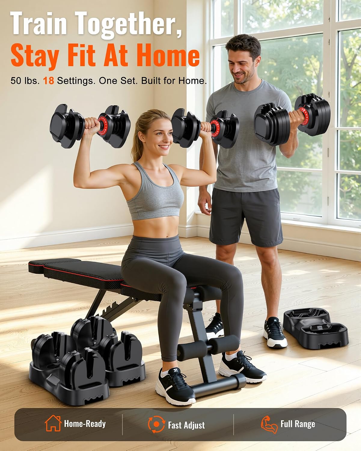 Thumbnail 6 de Rendpas Adjustable Dumbbells, 5–50 lb, 18 Settings, Dual-Lock Safety
