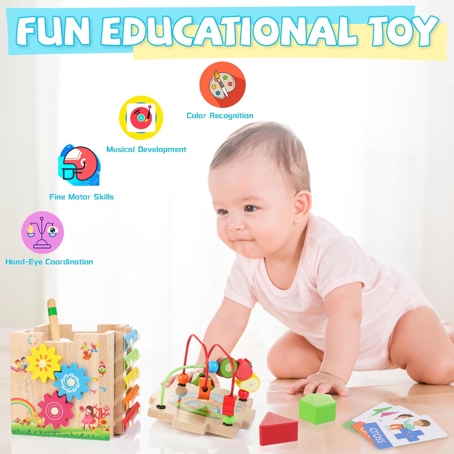 Detalle 2 de Wooden Activity Cube 8-in-1 Montessori Toys for 12M+ Toddlers 🎲