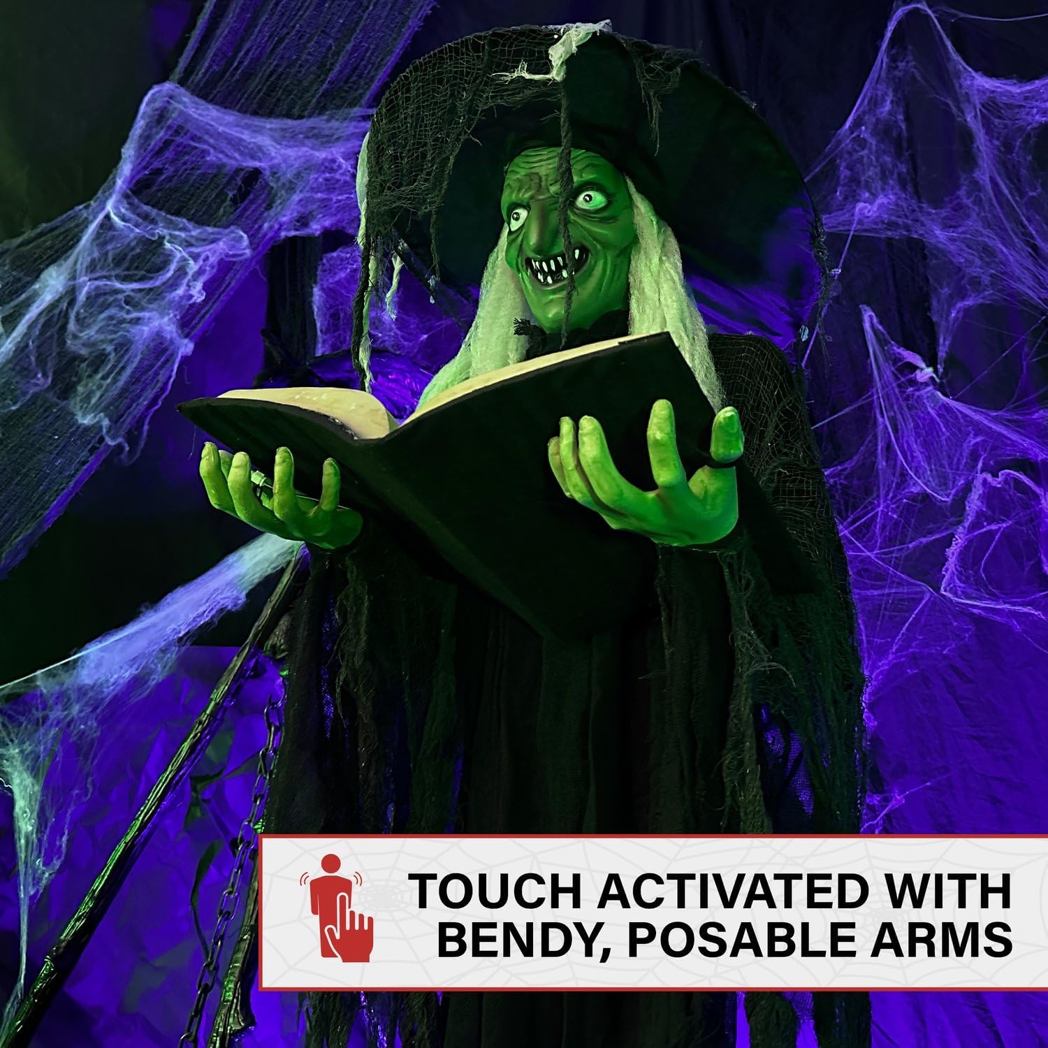 Detalle 1 de Haunted Hill Farm HHWITCH-9FLS Talking Witch Animatronic with Touch-Activated Lights