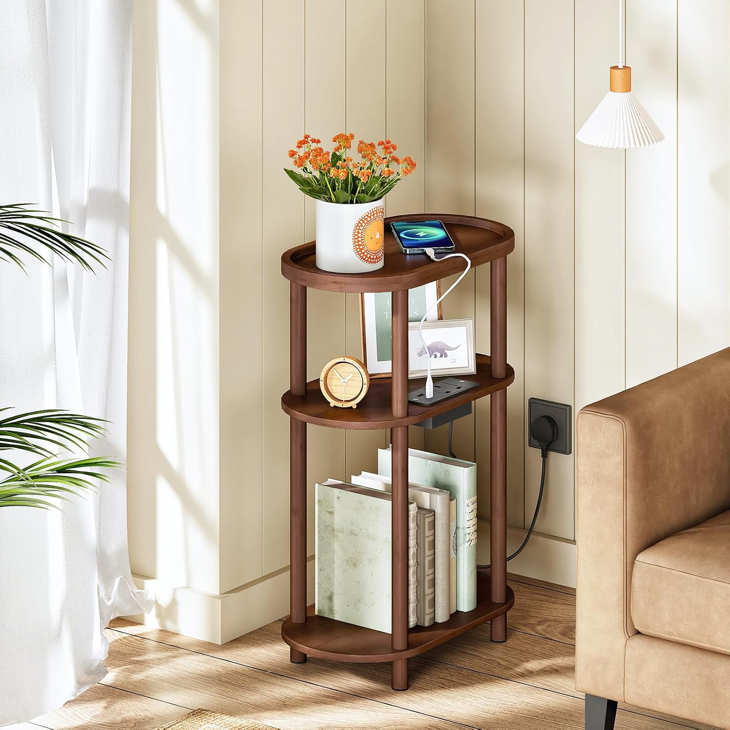 Thumbnail 1 de HOOBRO Narrow Side Table with Charging Station (EMA178KBZ01)