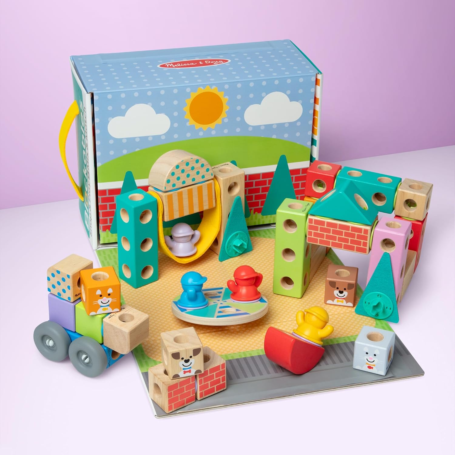 Detalle 2 de Melissa & Doug Blockables Stadt Bauset (73-teilig) mit Holzbausteinen und Steckverbindungen