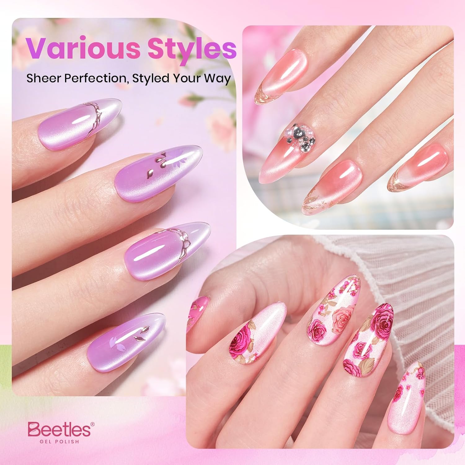 Detalle 2 de Beetles Cat Eye Gel-Nagellack-Set – 6 Farben mit Magnet, Samt-Effekt, 7,5 ml pro Flasche