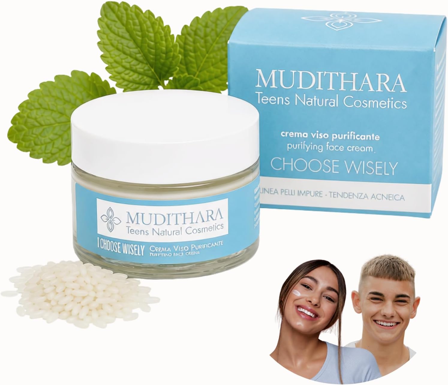 Mudithara Crema Brufoli Viso Adolescenti 50 ml | Idratante leggera e purificante per pelli impure Miste Grasse