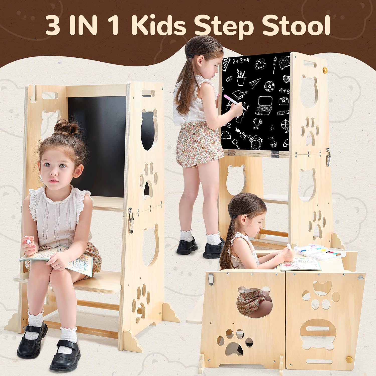Detalle de FOBIG Toddler Kitchen Step Stool, Solid Wood and MDF
