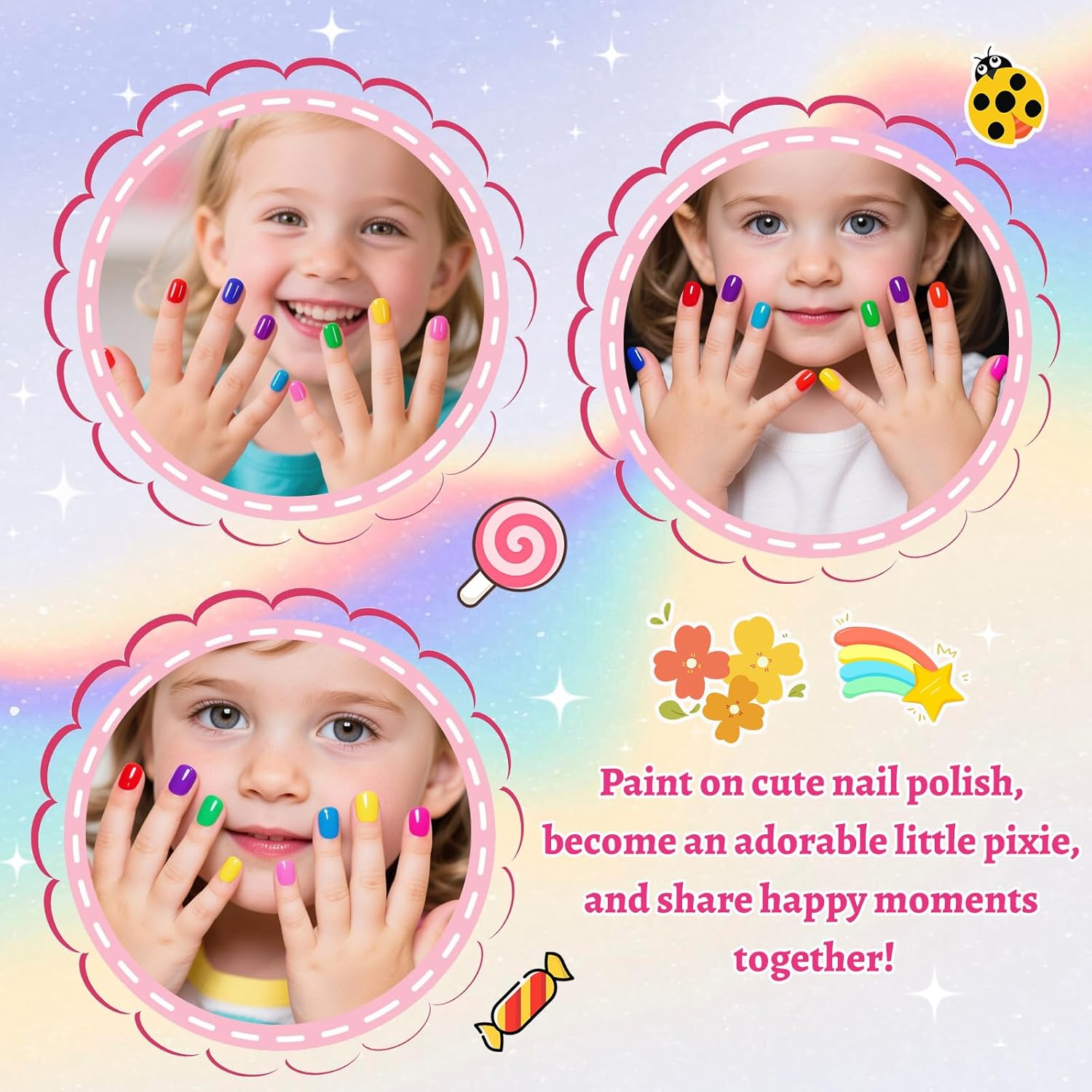 Detalle de Aieenjor Kinder-Nagellack-Set (6 Farben) – ab ca. 2–5 Jahre, wasserbasiert & abziehbar