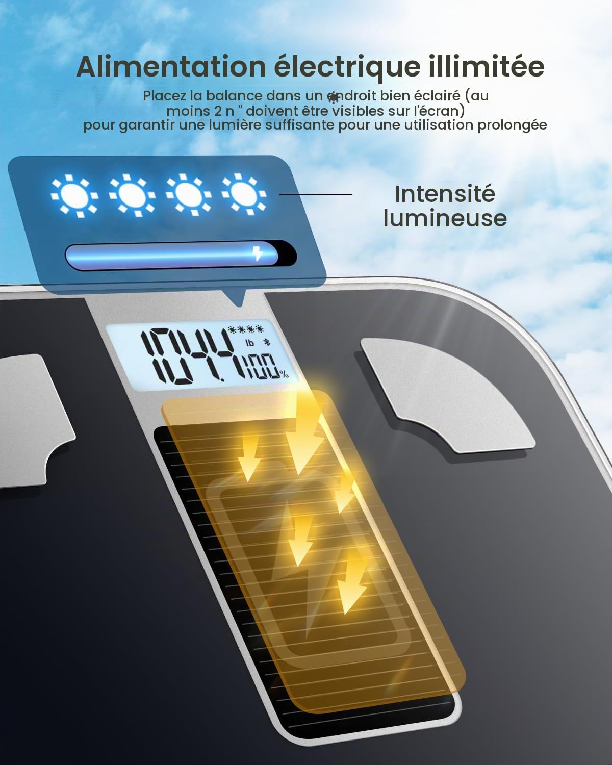 Thumbnail 1 de RENPHO Balance Pèse-Personne Solaire sans pile — Balance connectée avec app et 13 analyses corporelles