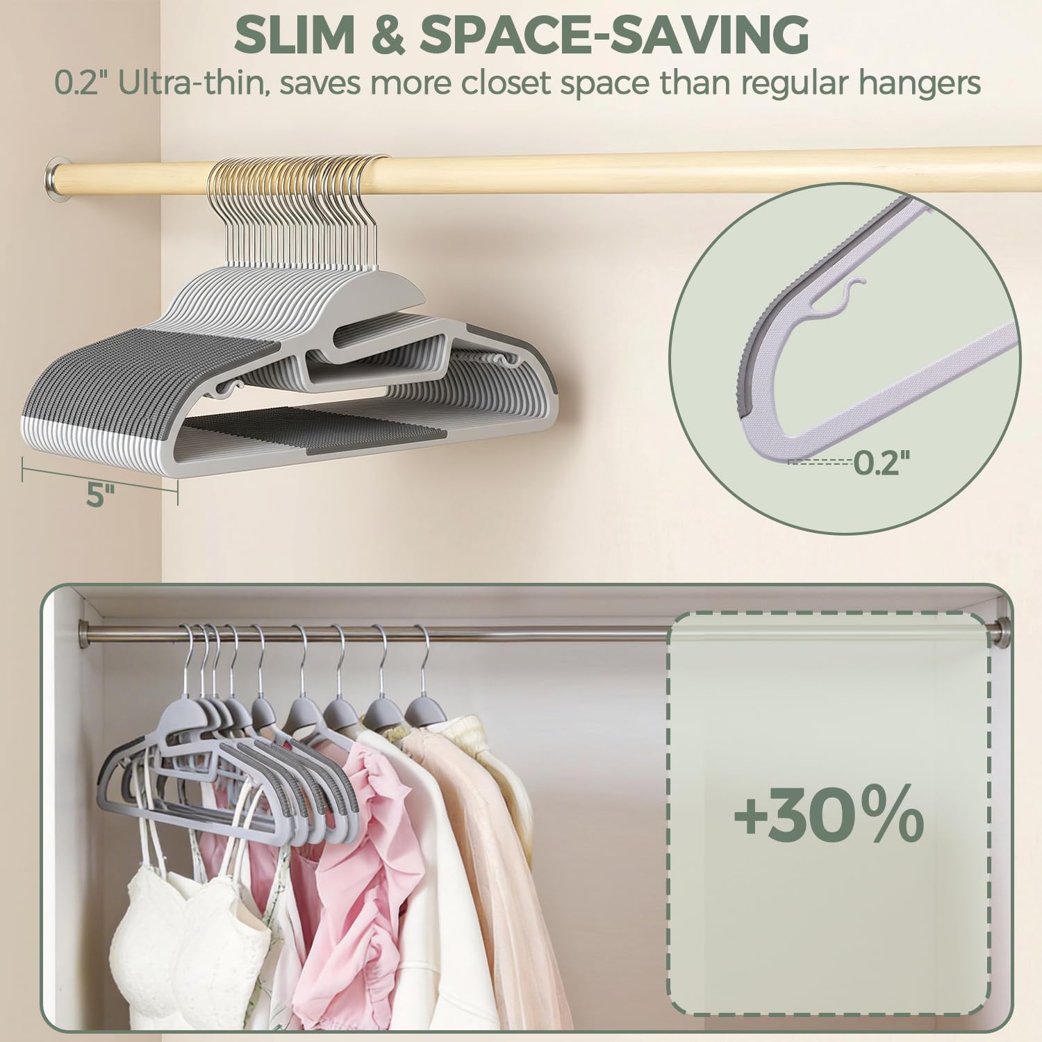 Detalle de BAGAIL Plastic Hangers, 50-Pack, 0.2-Inch Slim Profile, Non-Slip, 360° Swivel