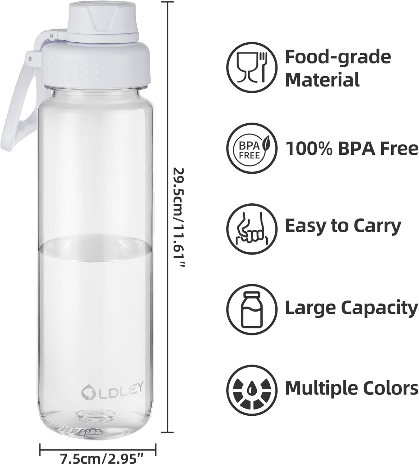 Thumbnail 3 de OLDLEY 1L BPA-free Tritan water bottle with screw lid and carry loop (clear)