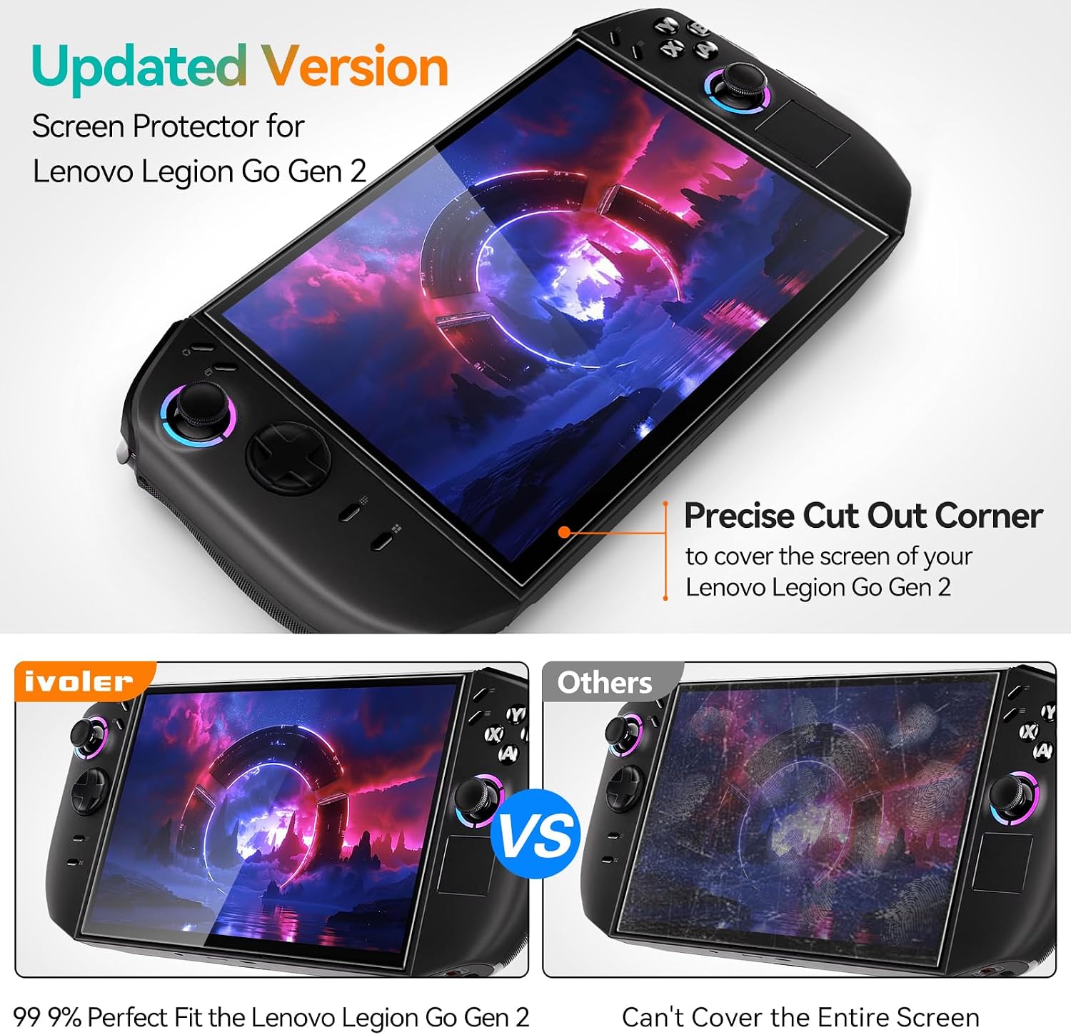 Detalle de ivoler Lenovo Legion Go Gen 2 Screen Protector, 9H Tempered Glass, 2-Pack