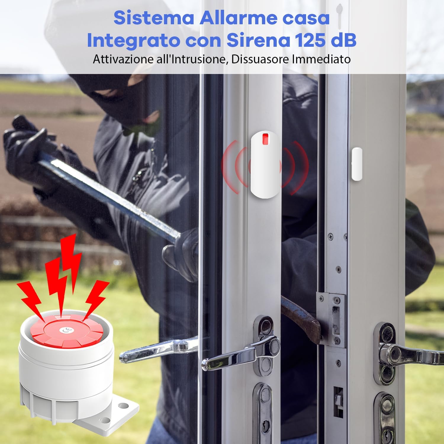 Detalle de YISEELE Allarme Casa Senza Fili: kit completo con connettività 5 GHz, sirena 125 dB e 10 sensori