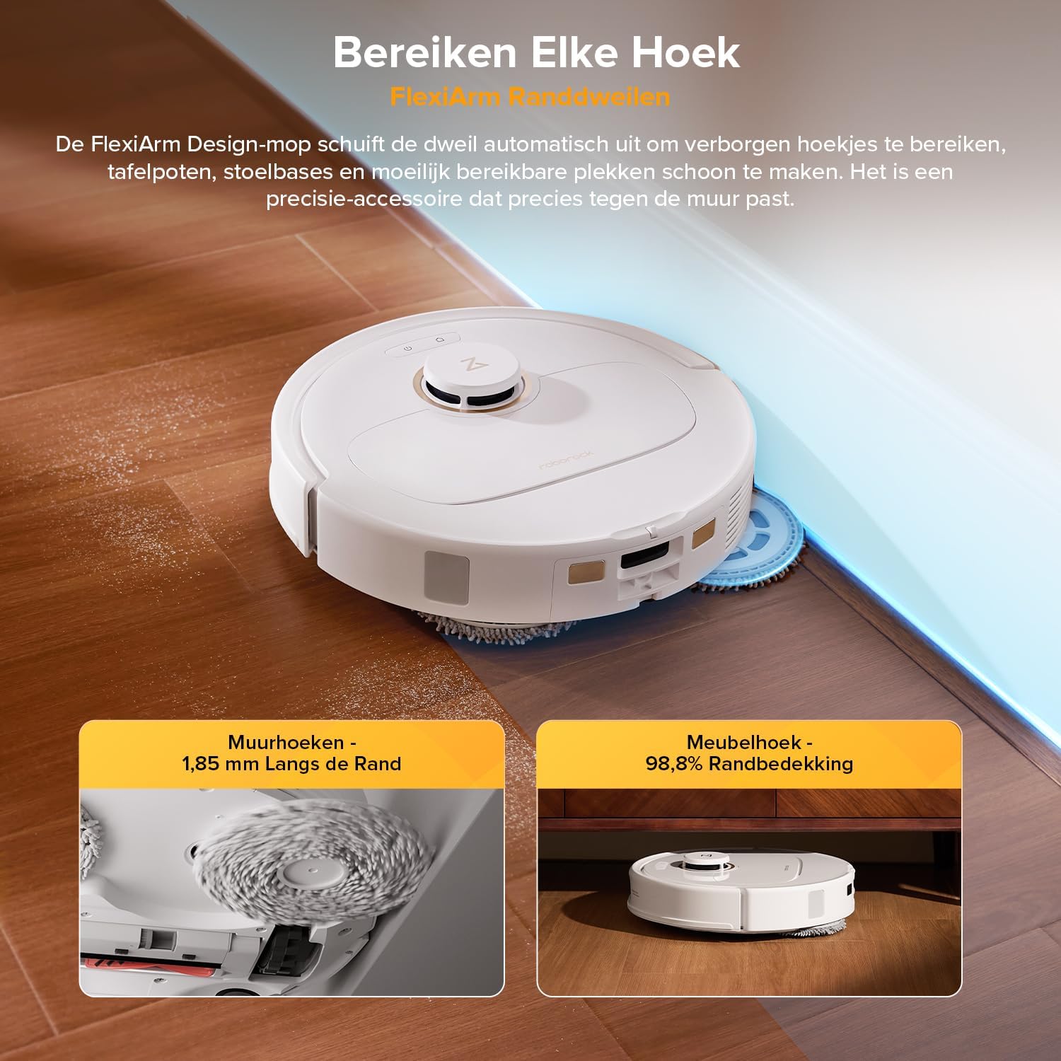 Detalle de roborock Qrevo S5V robotstofzuiger met 12.000 Pa, FlexiArm en alles-in-één dock