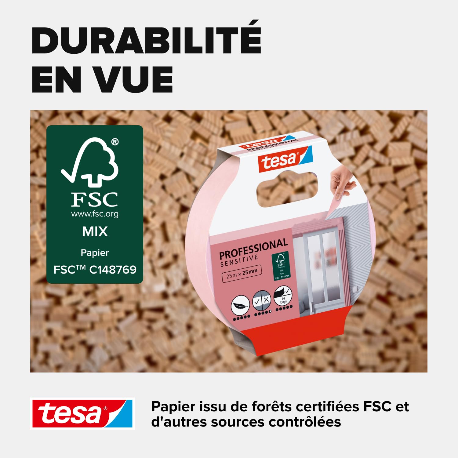 Detalle 2 de tesa Ruban de masquage fin pour collage précis – 2 x 25 m / 25 mm – rose