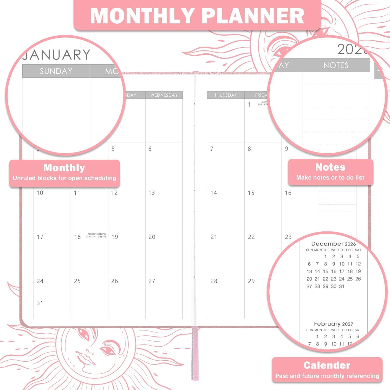 Detalle de Artfan ANA5MGTY22B13 2027 Planner, Weekly and Monthly, Rose Gold Faux Leather