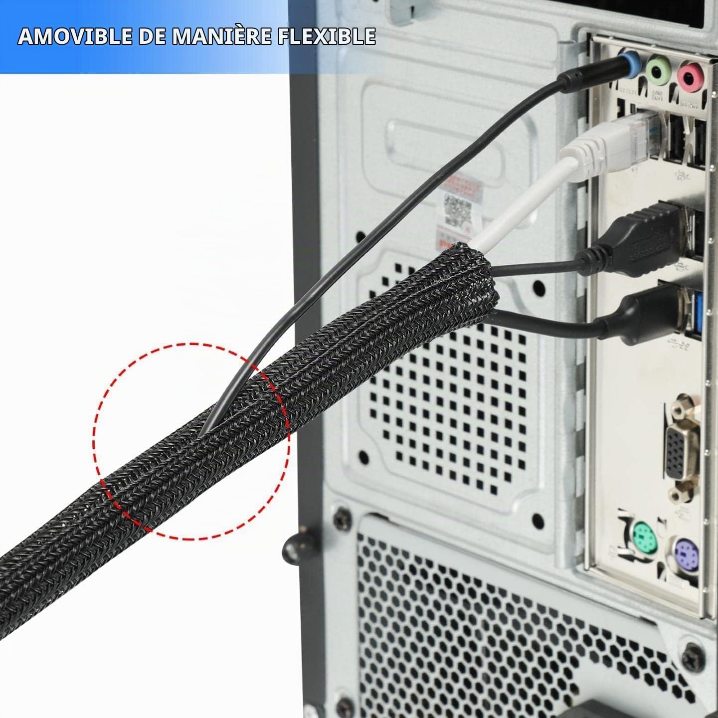 Detalle 2 de AGPTEK geweven kabelmantel, zelfsluitend, 2 m, diameter 25–39 mm