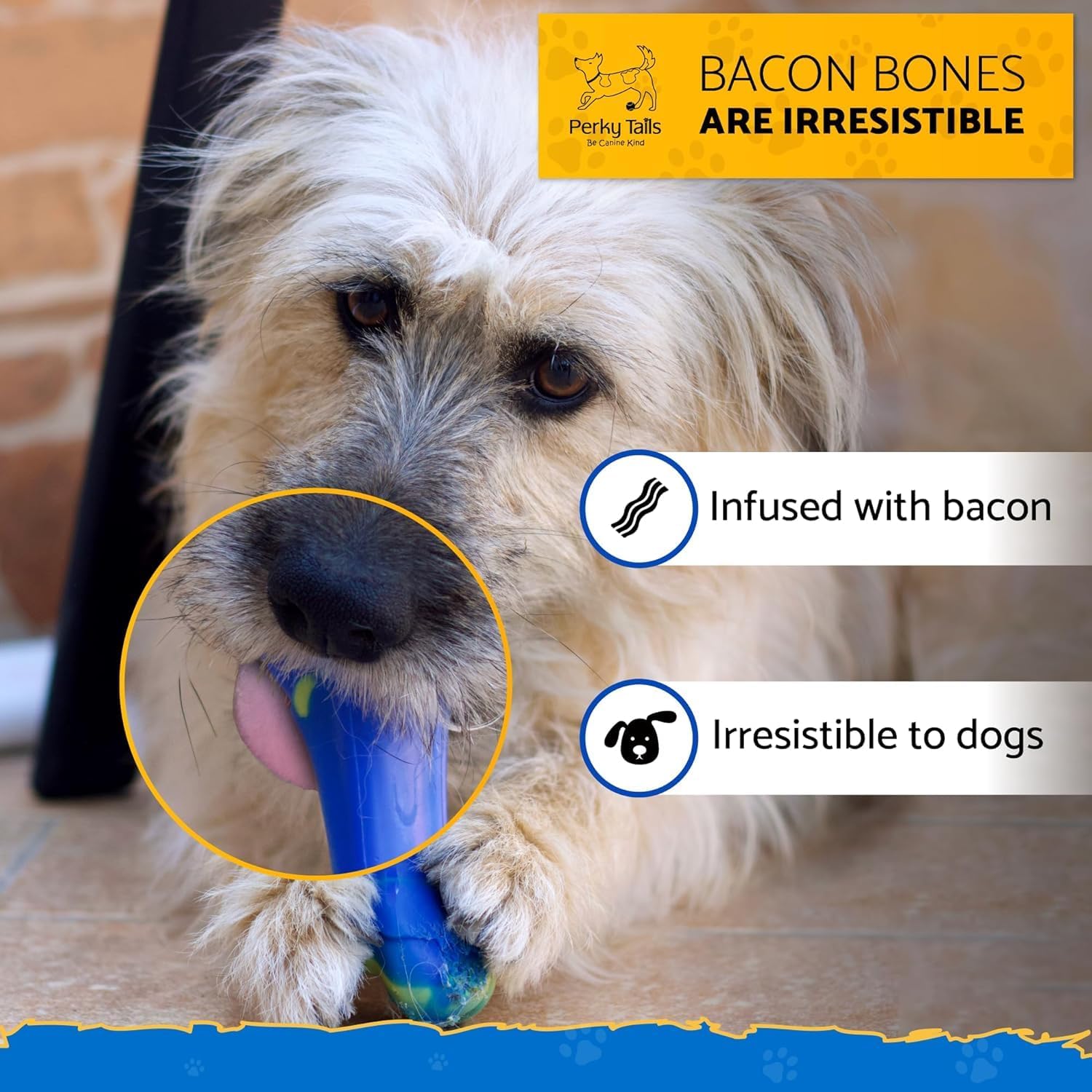 Thumbnail 4 de Perky Tails Almost Indestructible Hard Nylon Dog Toys (Bacon Flavour) – 3-Pack for Small Dogs