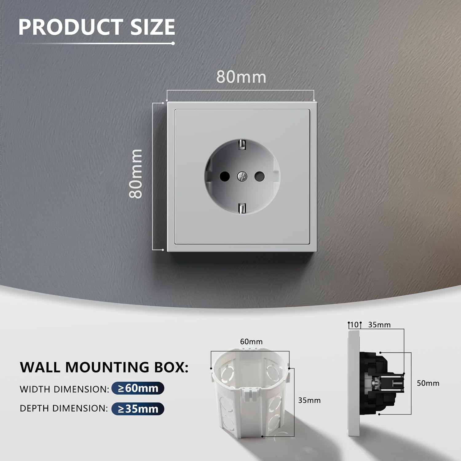 Thumbnail 1 de BSEED Schuko Unterputz-Wandsteckdose mit PC-Rahmen (16 A), 1-fach in Hellgrau