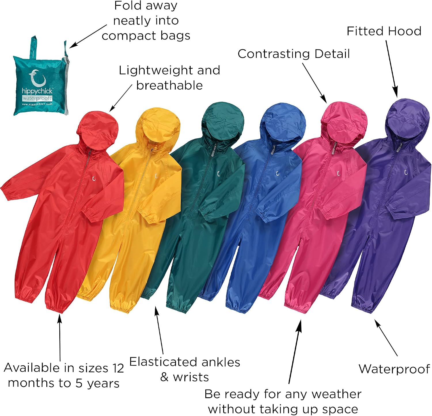 Detalle 2 de HIPPYCHICK Waterproof Packasuit (All-in-One) for Rain and Outdoor Activities in Nebulas Blue
