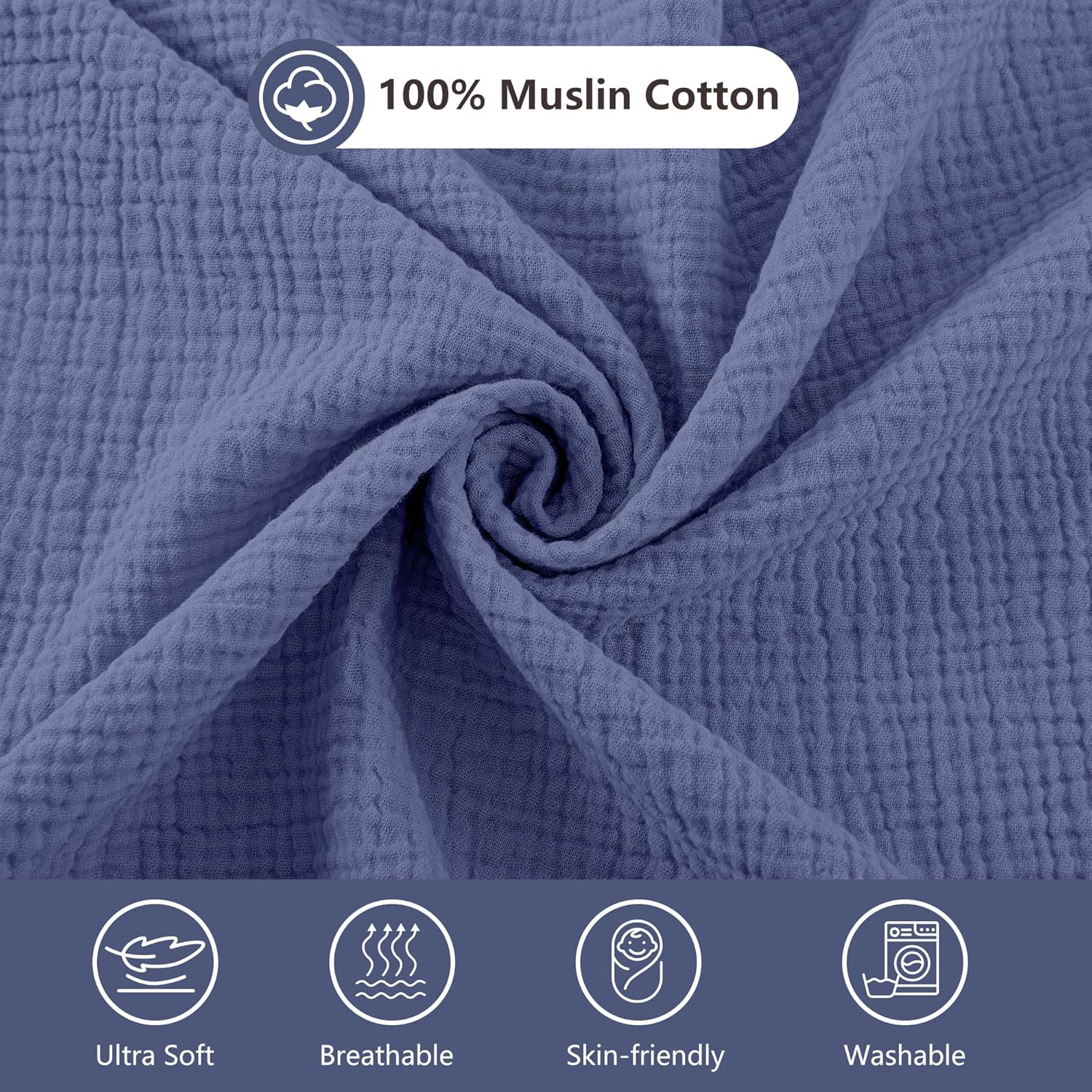 Thumbnail 2 de Muslin Moses Basket Sheets 2 Pack – 100% Cotton, 83x43cm (Blue Moon)