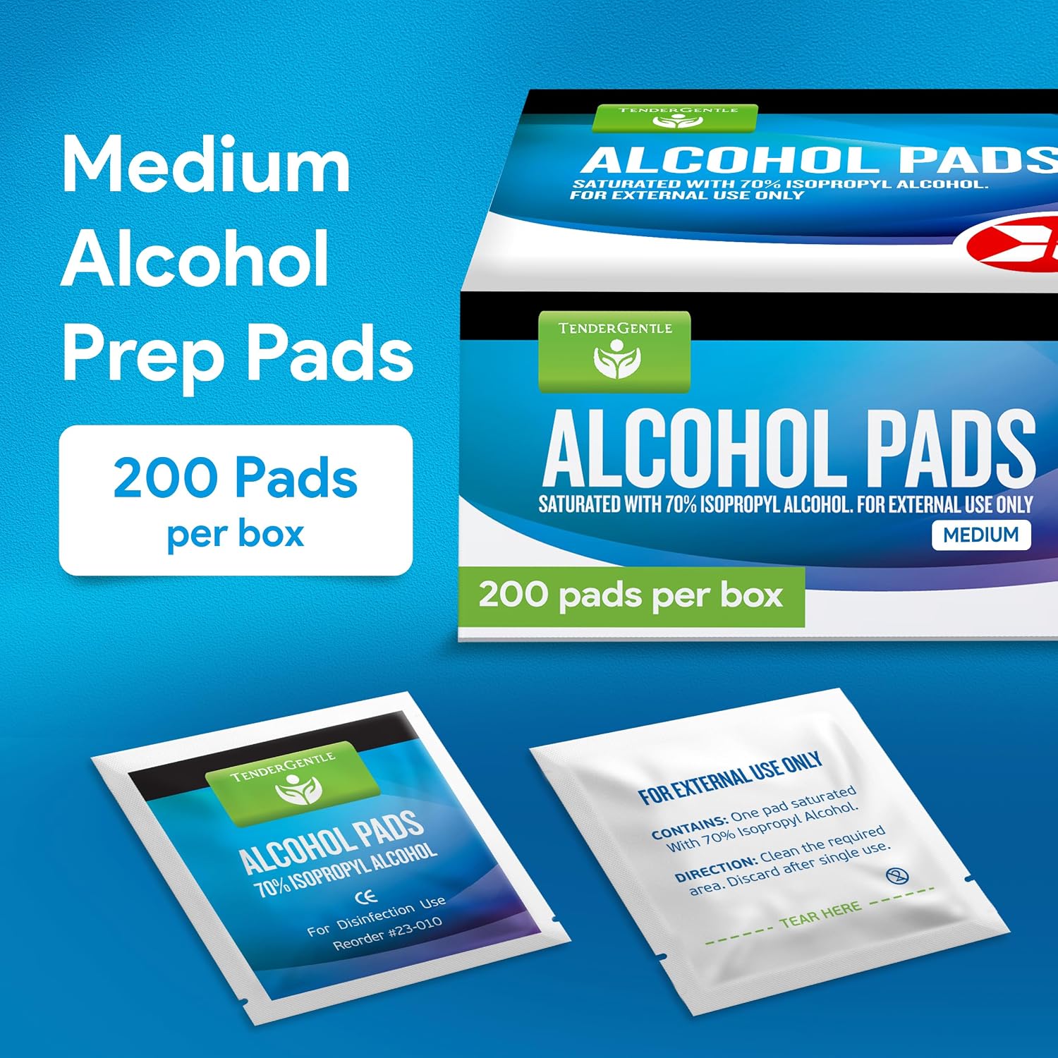 Detalle 2 de TenderGentle Alcohol Prep Pads, 70% Isopropyl, Individually Wrapped, 200 Count