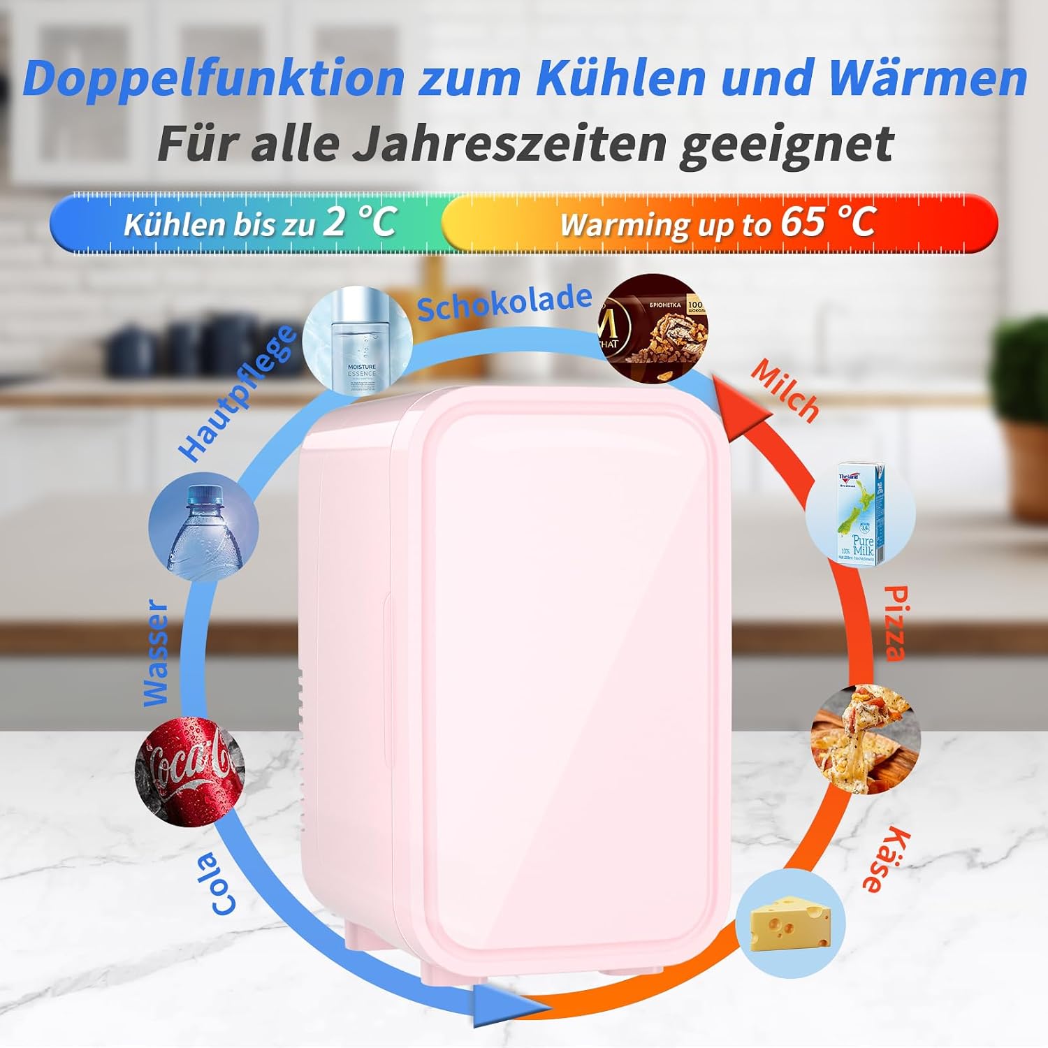 Detalle de YASHE Mini-Kühlschrank 6 Liter – tragbarer thermoelektrischer Kühler in Pink