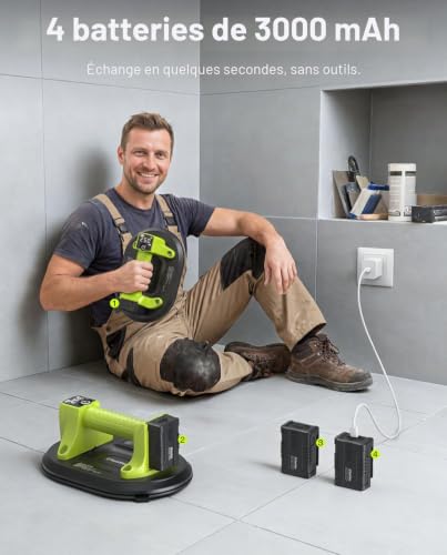 Detalle de Taskstar Ventouse Carrelage Électrique 25 cm — Lift sans Fil avec Écran LCD et 250 kg