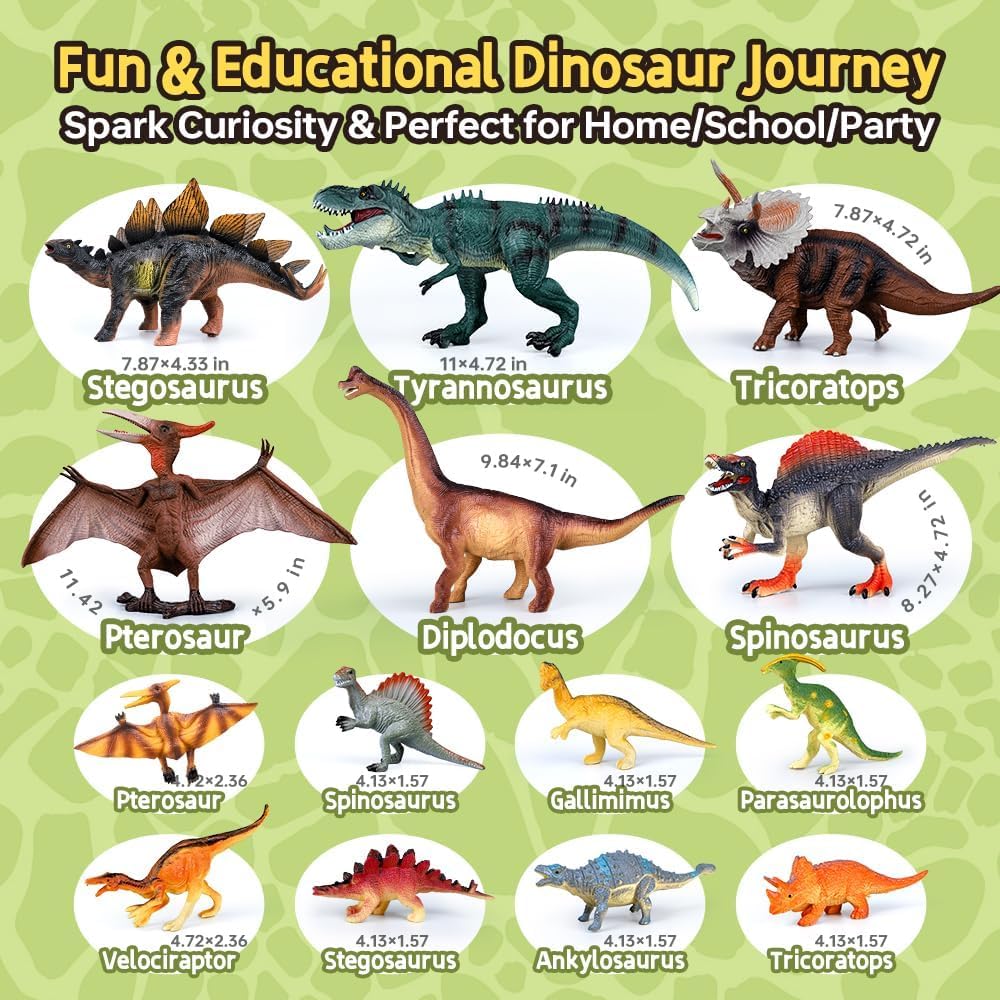 Detalle de Drefirsa 14-Piece Dinosaur Figure Set for Kids (Jumbo & Small Dino Toys, Ages 3–8)
