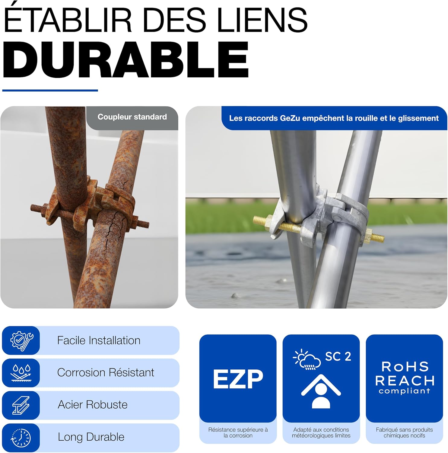 Thumbnail 5 de GeZu Impex Coupleur d'échafaudage galvanisé 48x48 mm – Lot de 16, connexion angulaire et fixation robuste