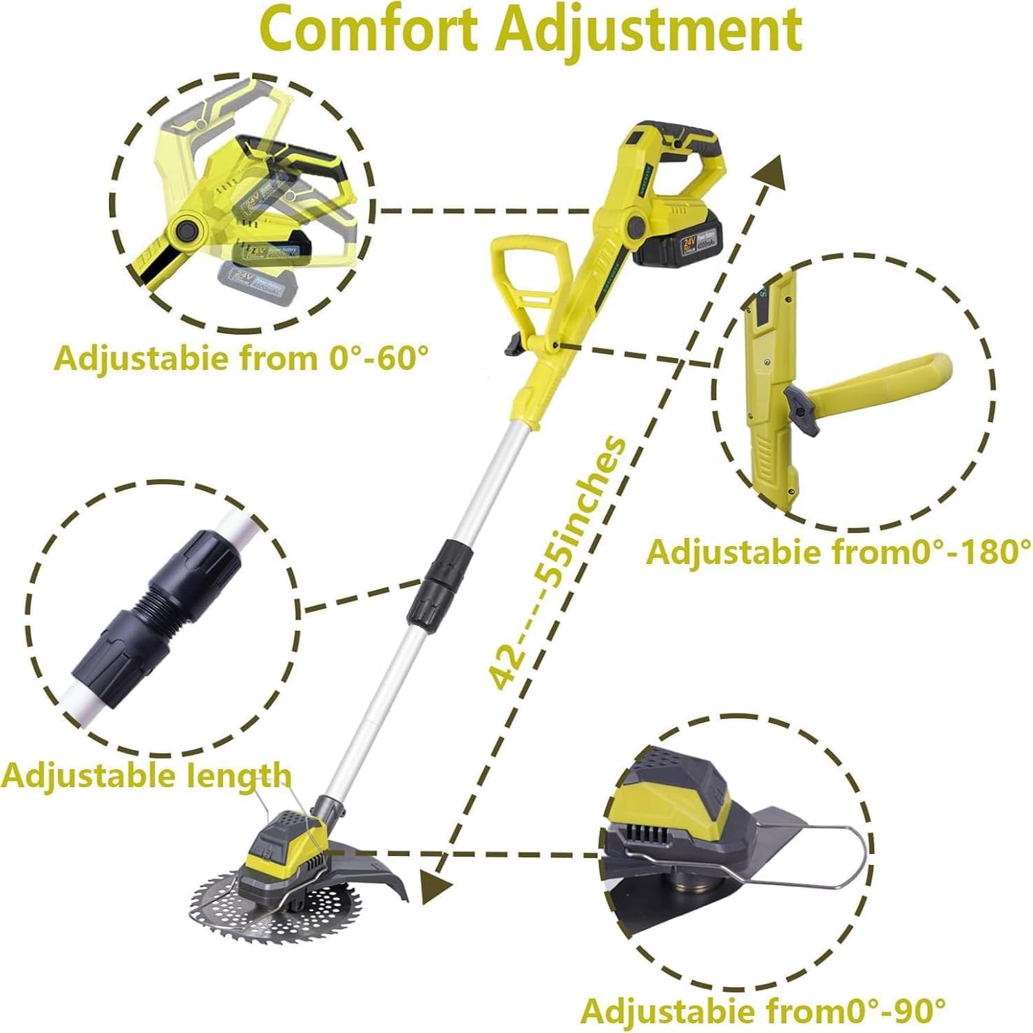 Thumbnail 5 de Metal Blade Cordless Strimmer 24V with Dual Battery Pack and 2 Blade Options