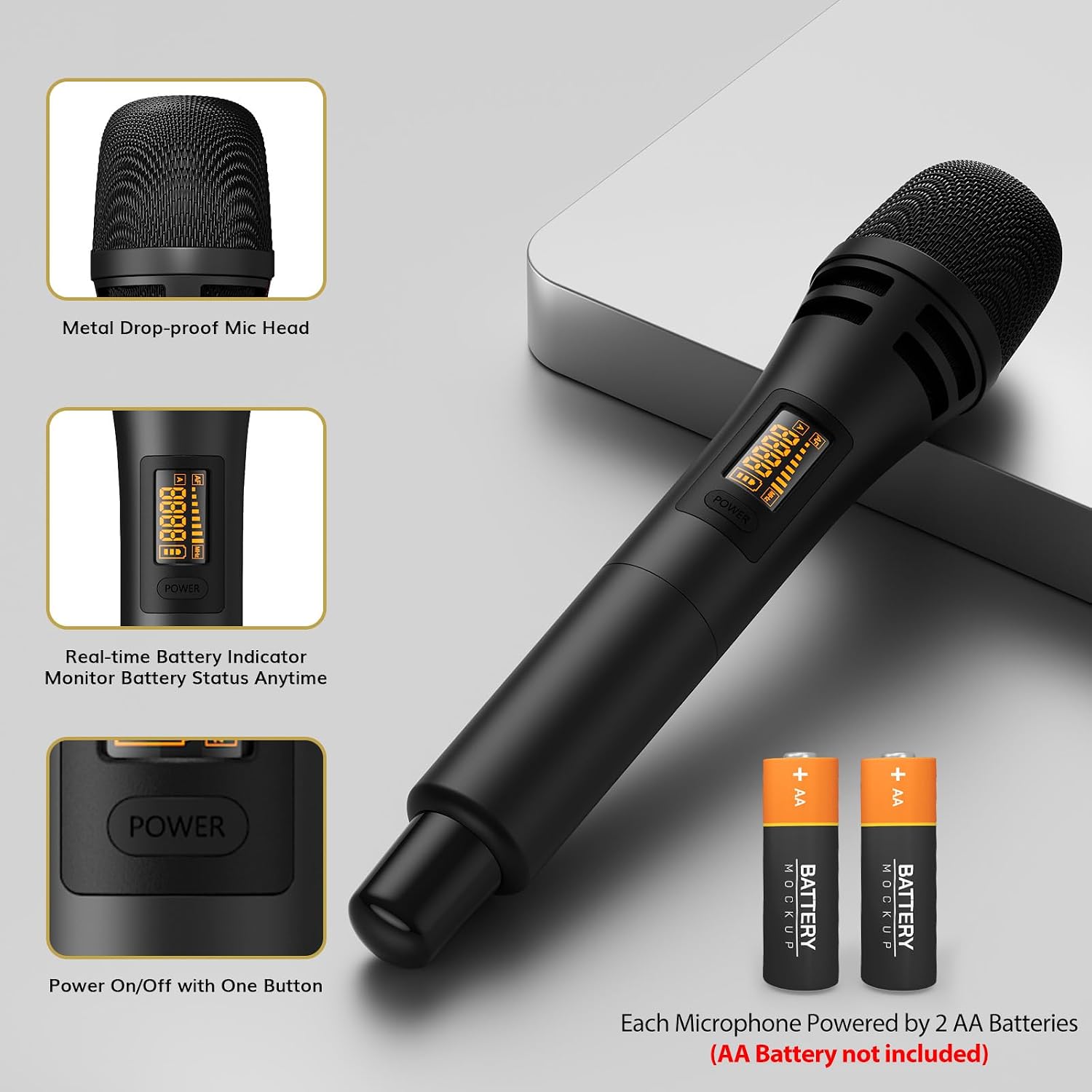 Detalle 2 de TONOR TW3B Dual Wireless Karaoke Microphone System, Rechargeable Receiver