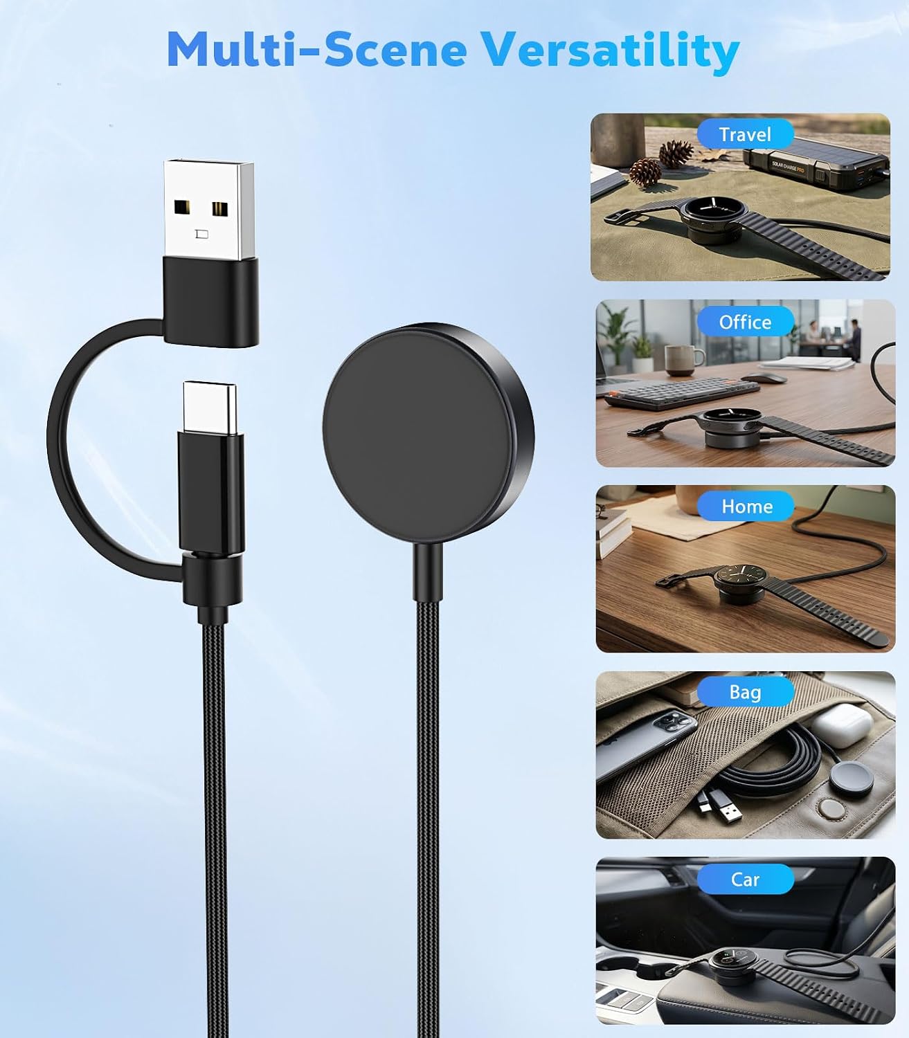 Thumbnail 6 de MoKo 2-in-1 Galaxy Watch Charger (2-Pack) with 3.3ft Nylon Cable and USB-C/USB-A Adapter
