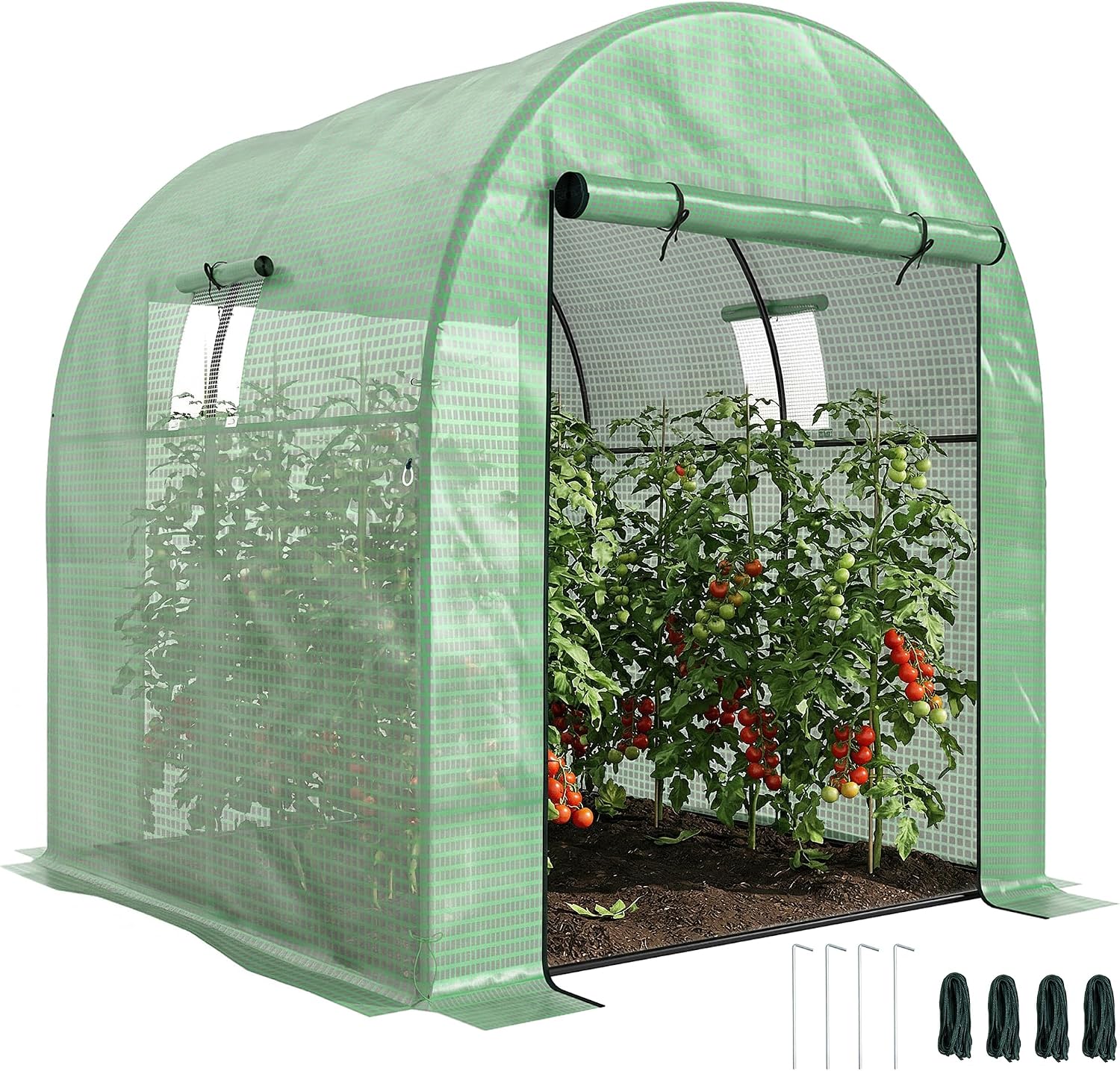 Detalle de Outsunny 845-958V00GN tunnelkas 180 x 180 cm, 135 g/m² en oprolbare deuren