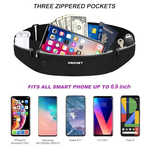 Detalle de HAISSKY Ceinture de Course Déperlant Léger, 3 Poches Zippées Ajustable 6,9