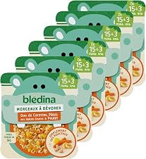 Detalle de Blédina Morceaux à Dévorer avec Carottes et Poulet, 6 x 200g 🥕