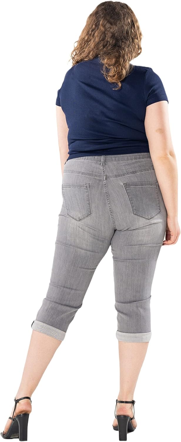 Detalle de Nina Carter P200 Damen Capri Jeanshosen Große Größen HIGH Waist – Sommer Used-Look