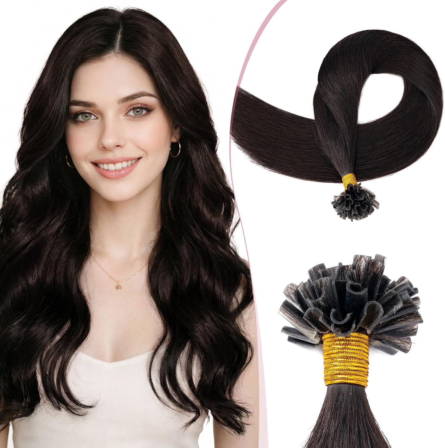 Detalle de SEGO Extension Cheveux Naturel Keratine 25 Mèche 25 g - 55 cm #1B Noir Naturel
