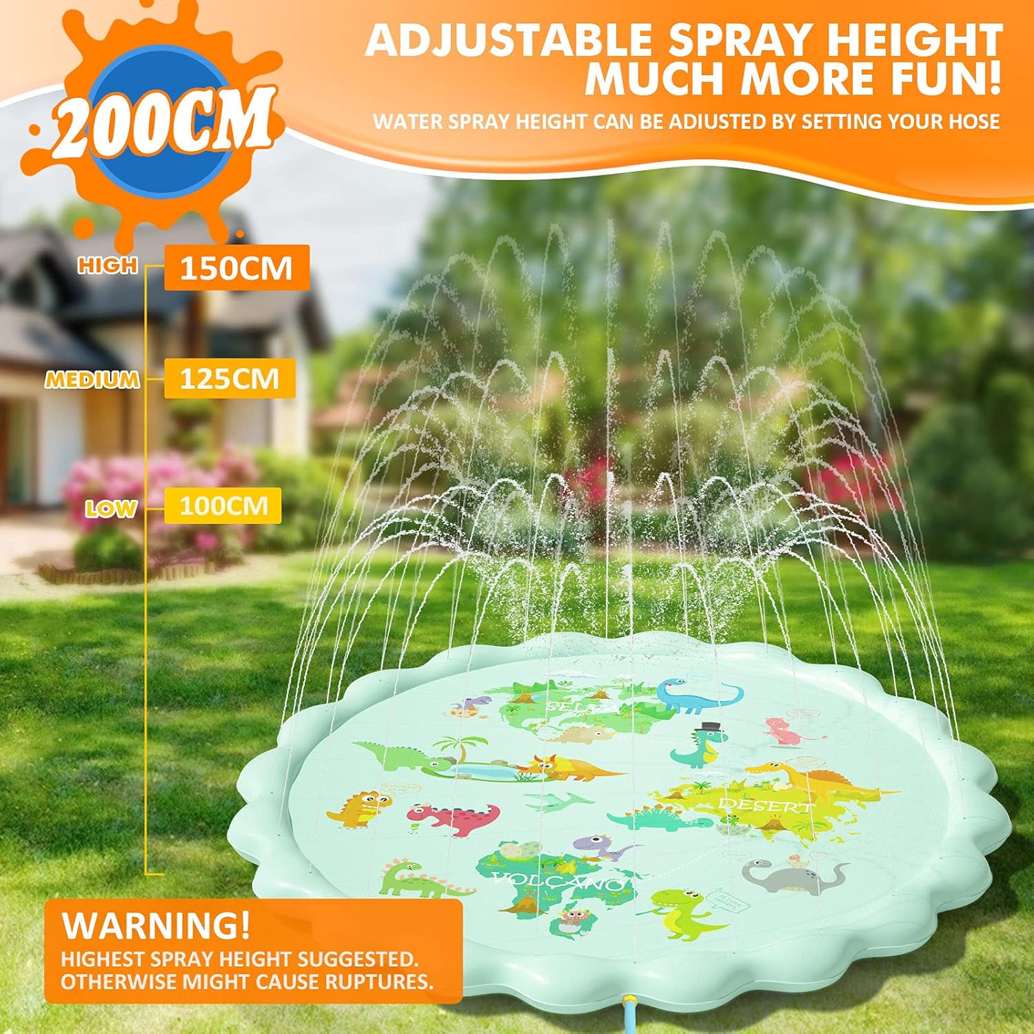 Thumbnail 1 de Peradix Sprinklers Splash Pad Water Play Mat (Dinosaur) 200CM for Kids & Dogs